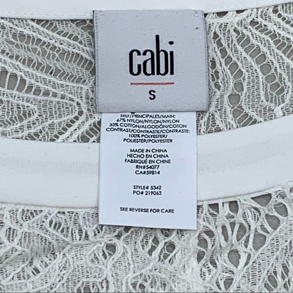 Cabi Top Adult Size S White Sheer Lace Banded Bottom Hem Style 5342 Women - Picture 6 of 9